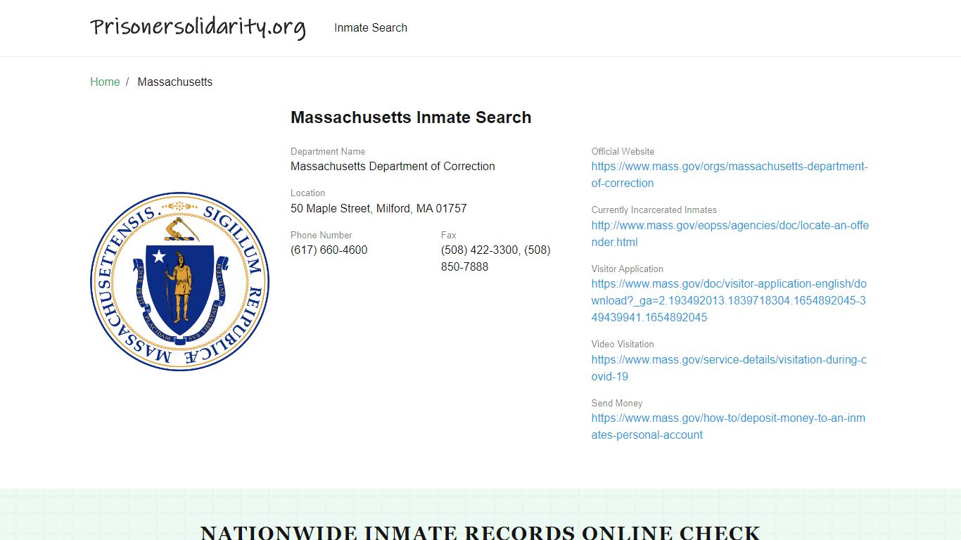 Massachusetts Inmate Search – Massachusetts Department of ...